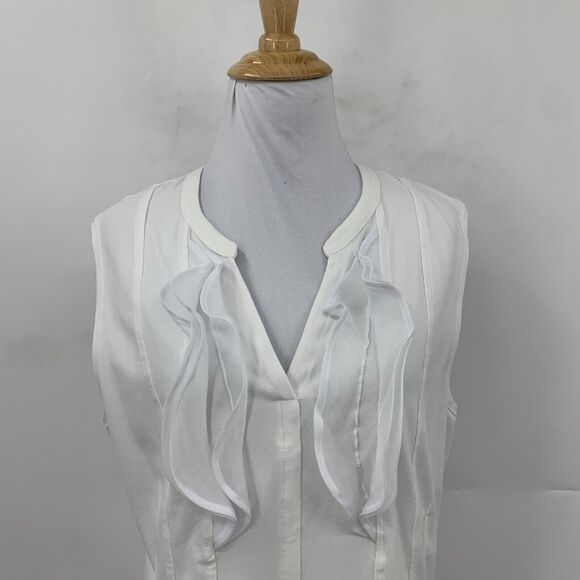 Nic + Zoe Sleeveless Blouse Womens PL Petite Large White Stretch Ruffled V Neck - Picture 3 of 12